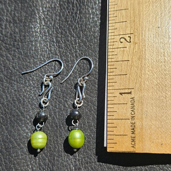 Green Freshwater Pearl Earrings with Sterling Silver - Picture 5 of 5